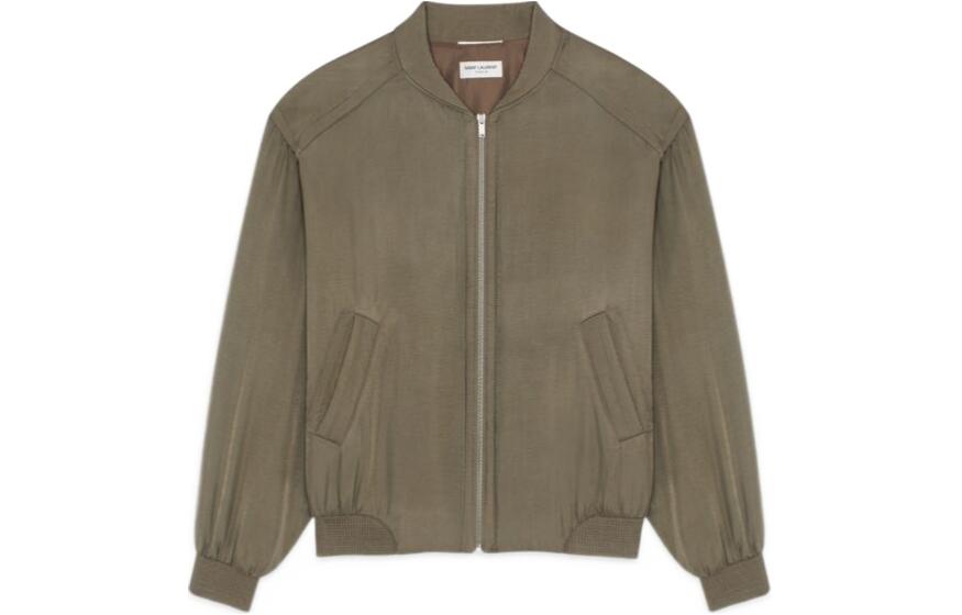 Saint Laurent SS24 Khaki Long Sleeve Jacket with Zipper and Casual Pockets - Men 769984Y1I301362