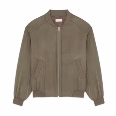 Saint Laurent SS24 Khaki Long Sleeve Jacket with Zipper and Casual Pockets - Men 769984Y1I301362