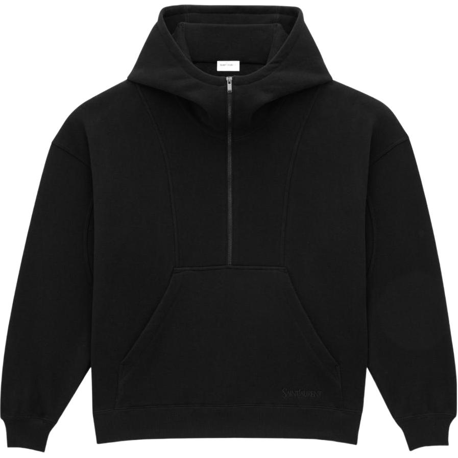 Saint Laurent SS24 Logo Embroidered Half-Zip Sweatshirt Black 802136Y36SW1000