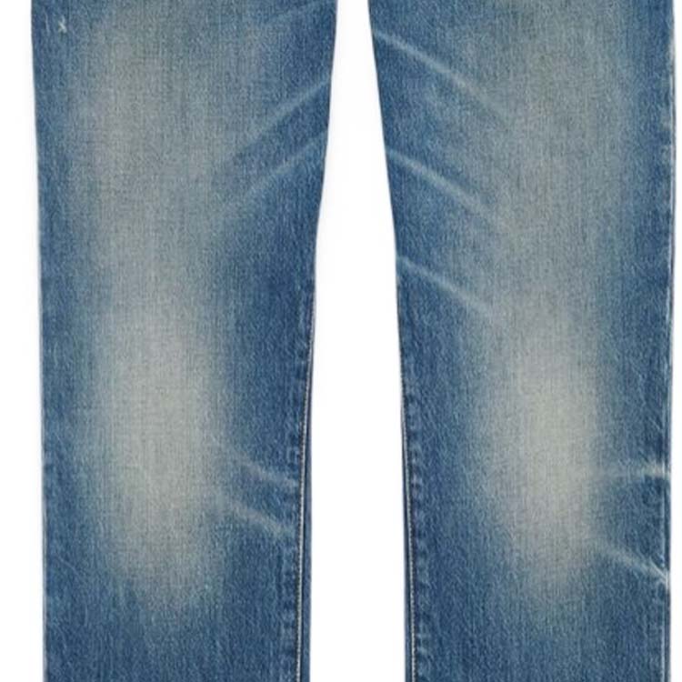 Shop SAINT LAURENT SS24 男士低腰鈕扣淺藍牛仔褲 597052YV970-5017