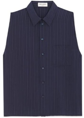 SAINT LAURENT SS24 Striped Point Collar Sleeveless Shirt Ocean Blue Men 770488Y1I874140 Order SAINT LAURENT SS24 Striped Point Collar Sleeveless Shirt Ocean Blue Men 770488Y1I874140