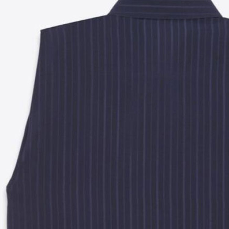 Shop SAINT LAURENT SS24 條紋尖領無袖襯衫 海洋藍 男款 770488Y1I874140