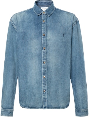 SAINT LAURENT 男款SS25刺繡Logo長袖襯衫-陽光藍 823437Y14MJ4248 Buy SAINT LAURENT 男款SS25刺繡Logo長袖襯衫-陽光藍 823437Y14MJ4248