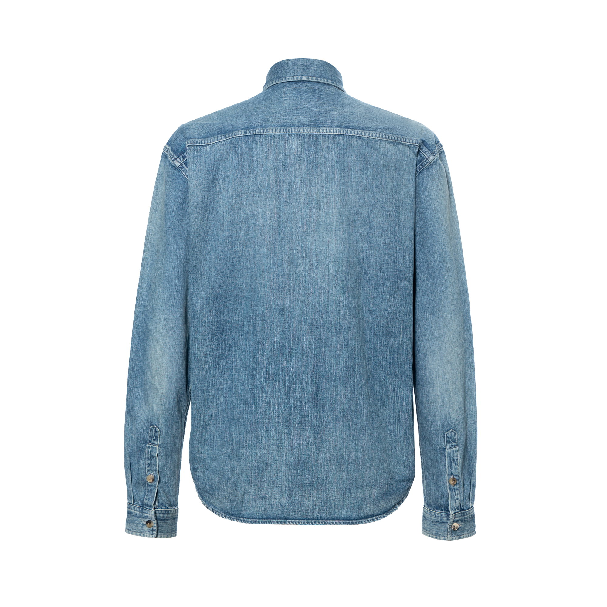 Lookbook SAINT LAURENT SS25 Embroidered Logo Long Sleeve Shirt Men - Sunlight Blue 823437Y14MJ4248