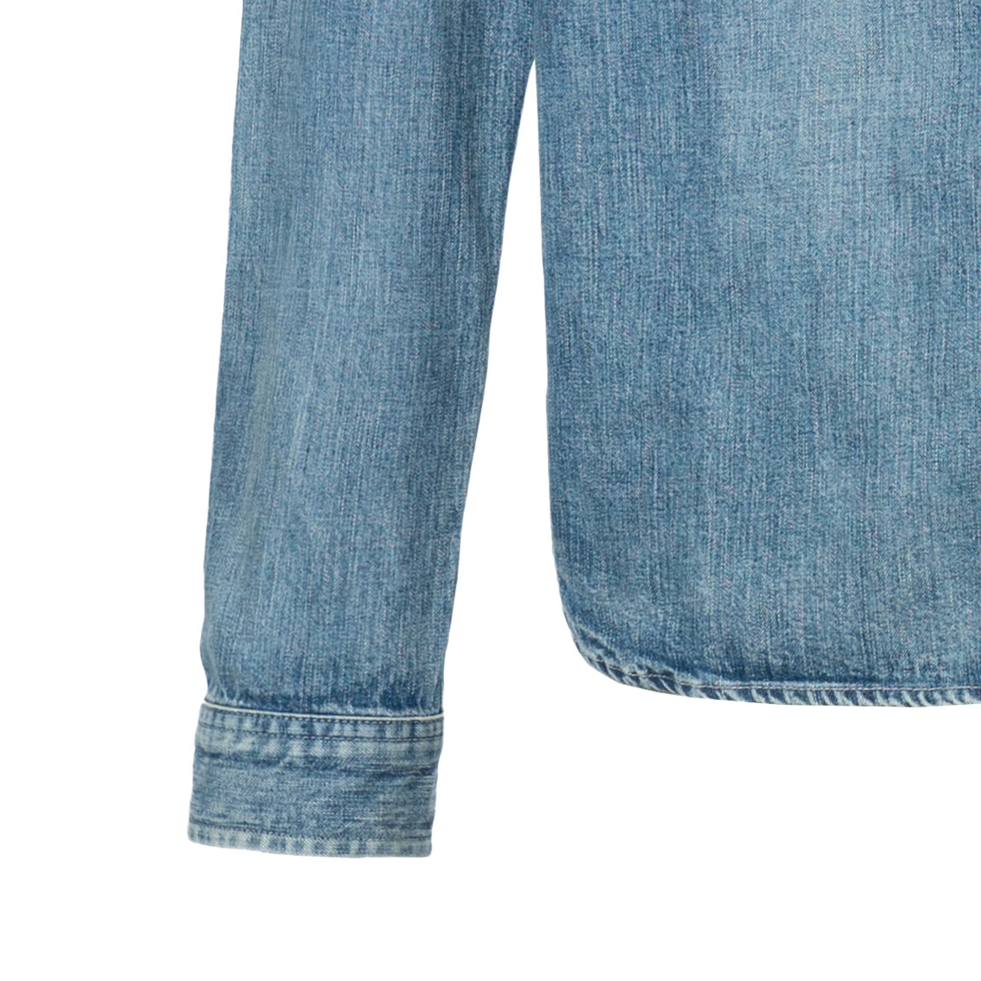 Shop SAINT LAURENT SS25 Embroidered Logo Long Sleeve Shirt Men - Sunlight Blue 823437Y14MJ4248