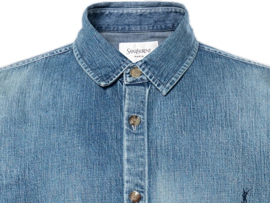 SAINT LAURENT 男款SS25刺繡Logo長袖襯衫-陽光藍 823437Y14MJ4248 Purchase SAINT LAURENT 男款SS25刺繡Logo長袖襯衫-陽光藍 823437Y14MJ4248