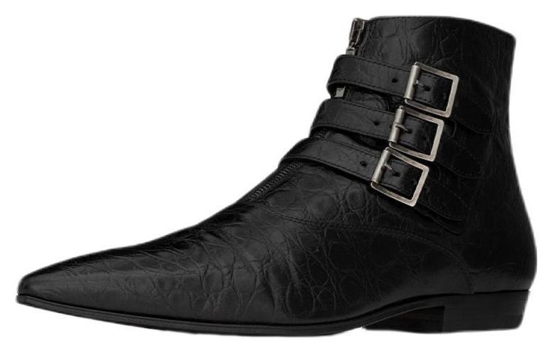Lookbook Saint Laurent Stan Boot 'Kulit Buaya Tekstur Hitam' 68726125S001000