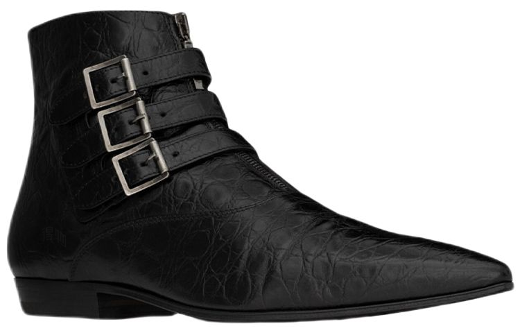 Shop Saint Laurent Stan Boot 'Kulit Buaya Tekstur Hitam' 68726125S001000