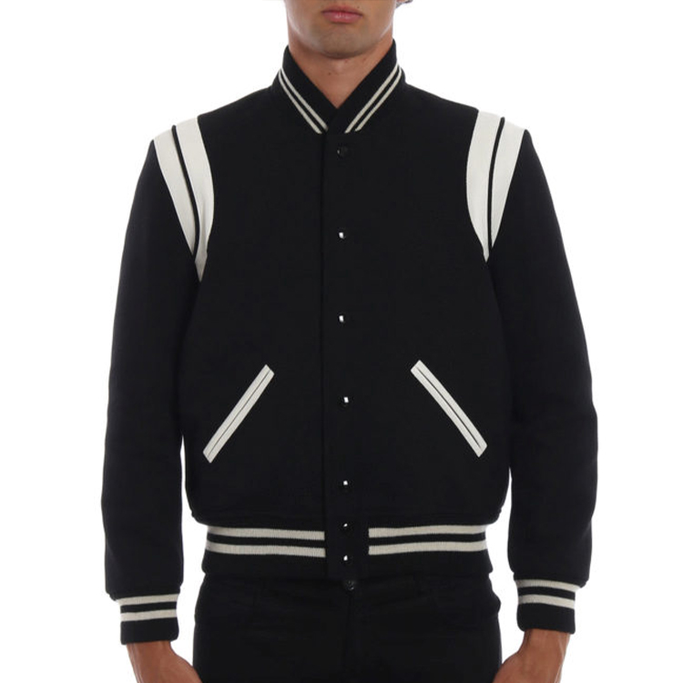 Shop Saint Laurent 條紋單排扣棒球外套 黑色 休閒男女款 354718Y180W1070