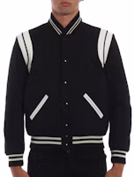 Shop Saint Laurent Striped Casual Single-Breasted Baseball Jacket - Unisex Black 354718Y180W1070