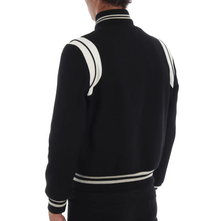 Details for Saint Laurent 條紋單排扣棒球外套 黑色 休閒男女款 354718Y180W1070