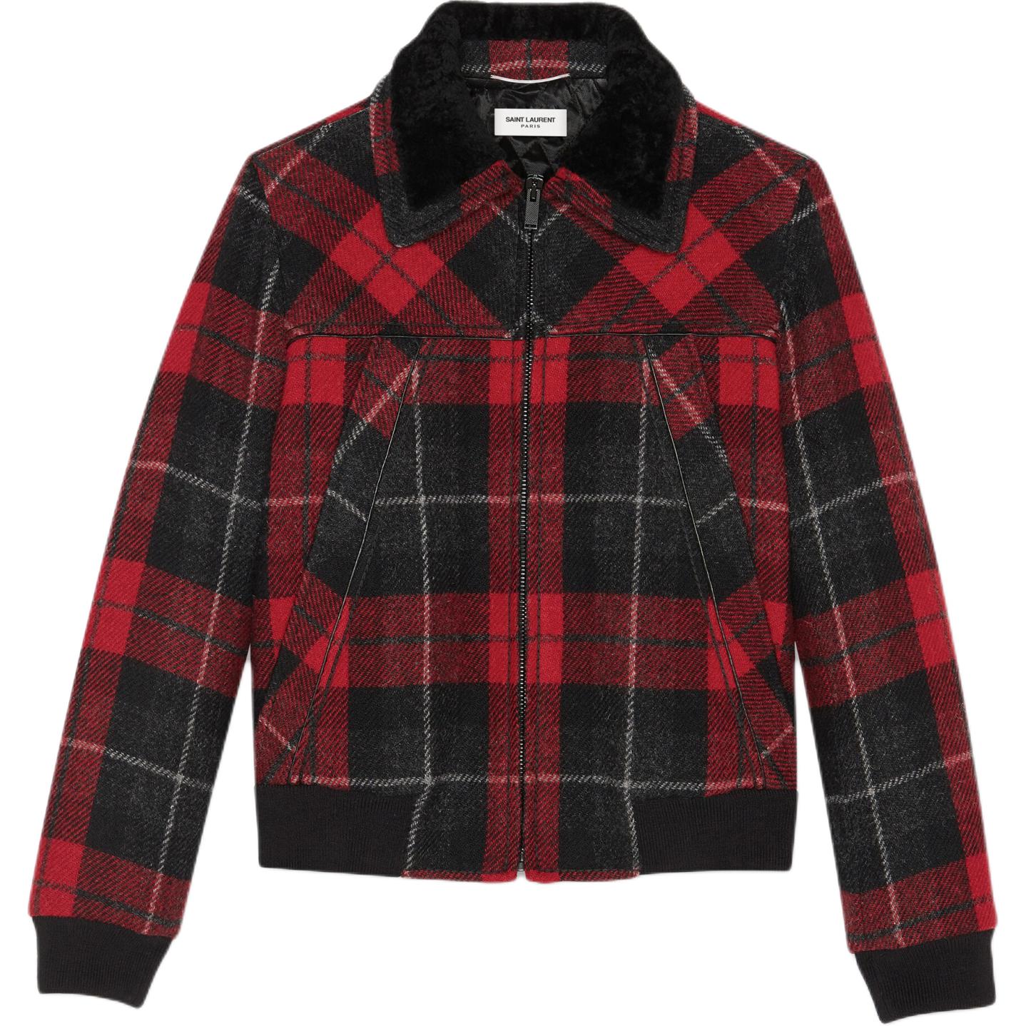 SAINT LAURENT Striped Print Zip-Up Collared Long Sleeve Jacket Red - . 615978Y9B026466