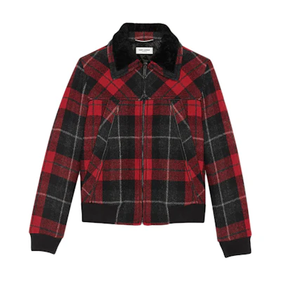 SAINT LAURENT Striped Print Zip-Up Collared Long Sleeve Jacket Red - . 615978Y9B026466