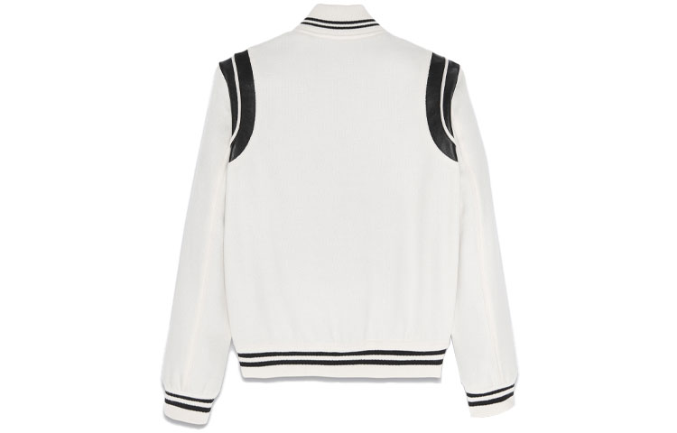Lookbook 생로랑 남성 스트라이프 화이트 싱글 브레스티드 캐주얼 야구 재킷. 354718Y213Q9502