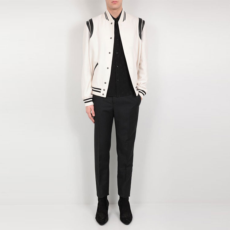 Shop 생로랑 남성 스트라이프 화이트 싱글 브레스티드 캐주얼 야구 재킷. 354718Y213Q9502