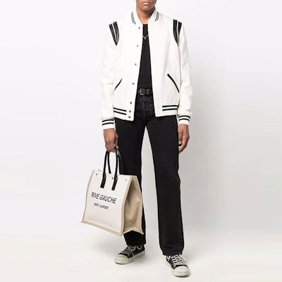 Saint Laurent Striped Single-Breasted Casual Baseball Jacket Men’s White. 354718Y213Q9502 Purchase Saint Laurent Striped Single-Breasted Casual Baseball Jacket Men’s White. 354718Y213Q9502