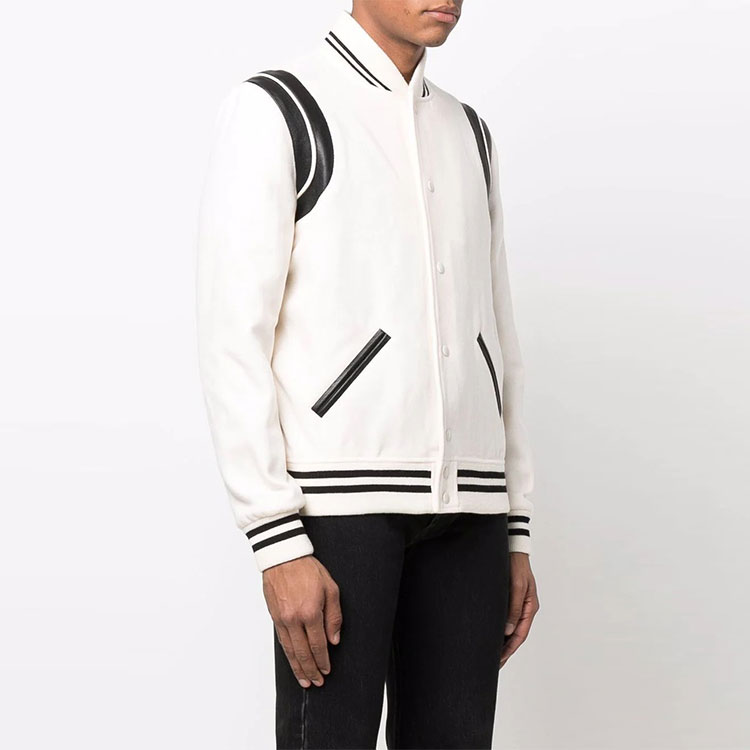 Details for 생로랑 남성 스트라이프 화이트 싱글 브레스티드 캐주얼 야구 재킷. 354718Y213Q9502