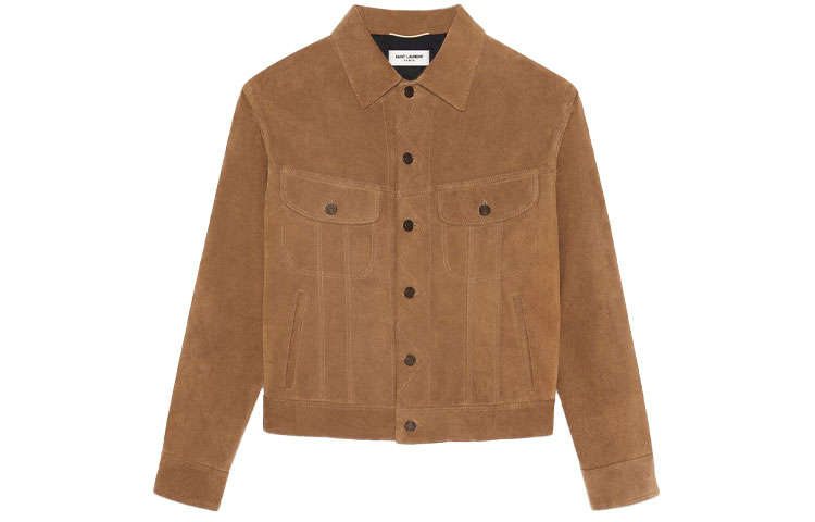 Saint Laurent Suede Button-Down Casual Denim Jacket Walnut Brown 668677YC2AY2104