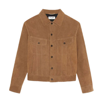 Saint Laurent Suede Button-Down Casual Denim Jacket Walnut Brown 668677YC2AY2104