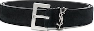 Buy Saint Laurent Suede Leather Belt with Logo Pin Buckle Black 3CM 63444003F0E1000