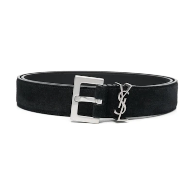 Saint Laurent Suede Leather Belt with Logo Pin Buckle Black 3CM 63444003F0E1000