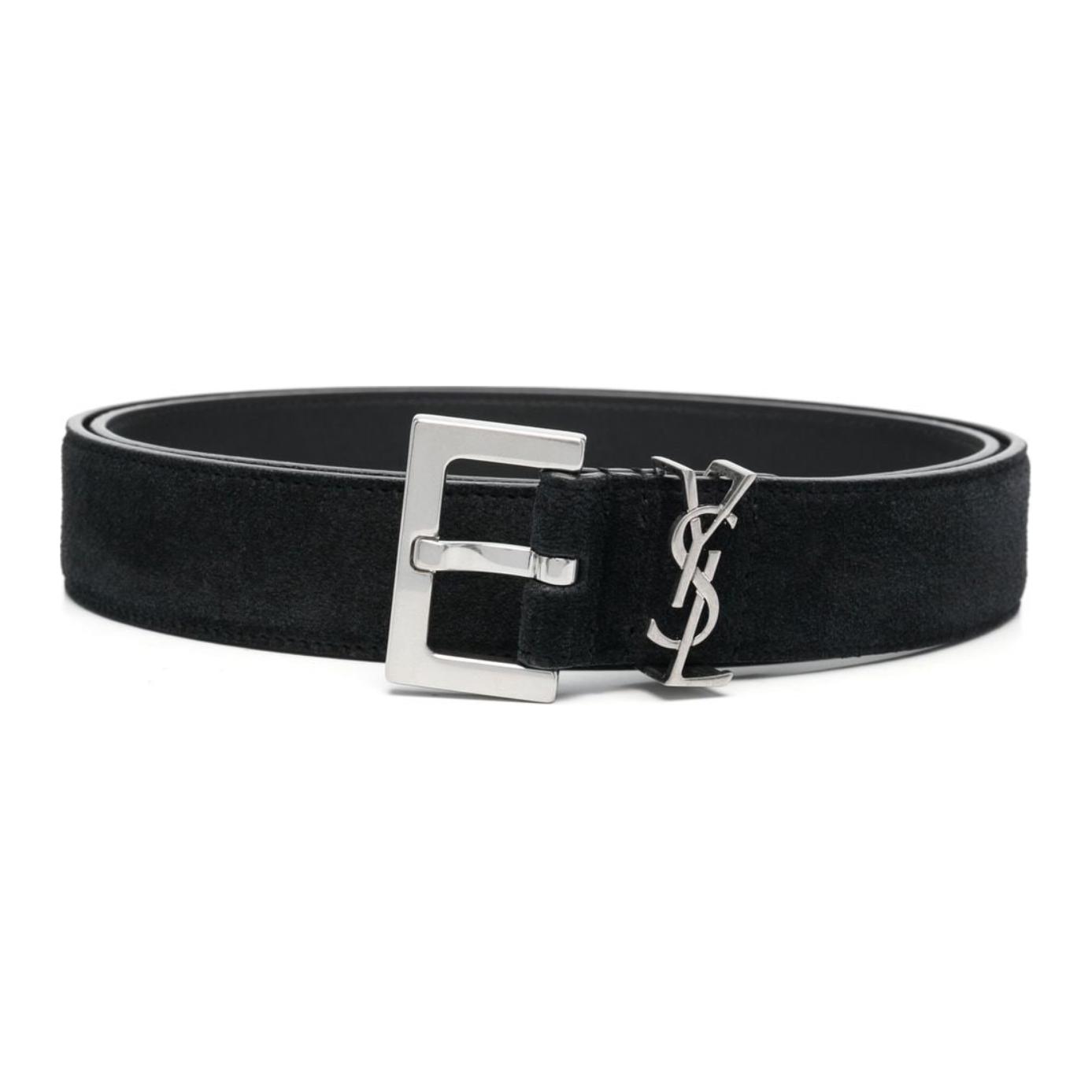 Order Saint Laurent Suede Leather Belt with Logo Pin Buckle Black 3CM 63444003F0E1000