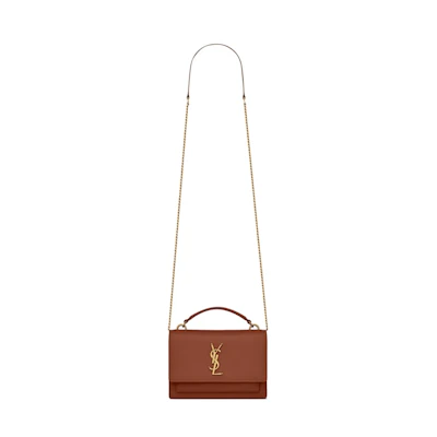 Saint Laurent Sunset Chain Wallet Dark Toffee