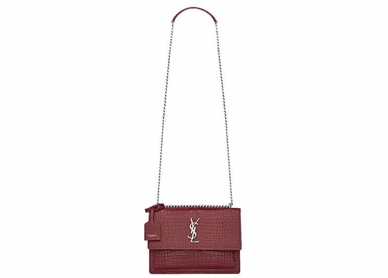 Saint Laurent Sunset Crocodile Embossed Calfskin Medium Garnet