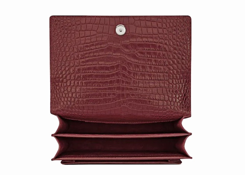 Lookbook サンローラン サンセット クロコ型押しカーフスキン ミディアム ガーネット