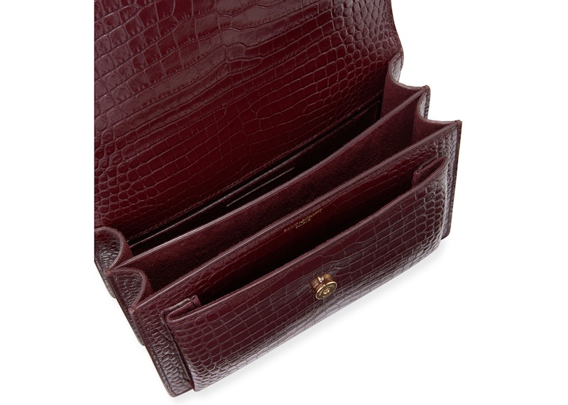 Lookbook サンローラン サンセット クロコ型押し 中型 レッド