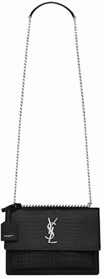 Saint Laurent Sunset Crocodile Embossed Shiny Leather Medium Black Buy Saint Laurent Sunset Crocodile Embossed Shiny Leather Medium Black