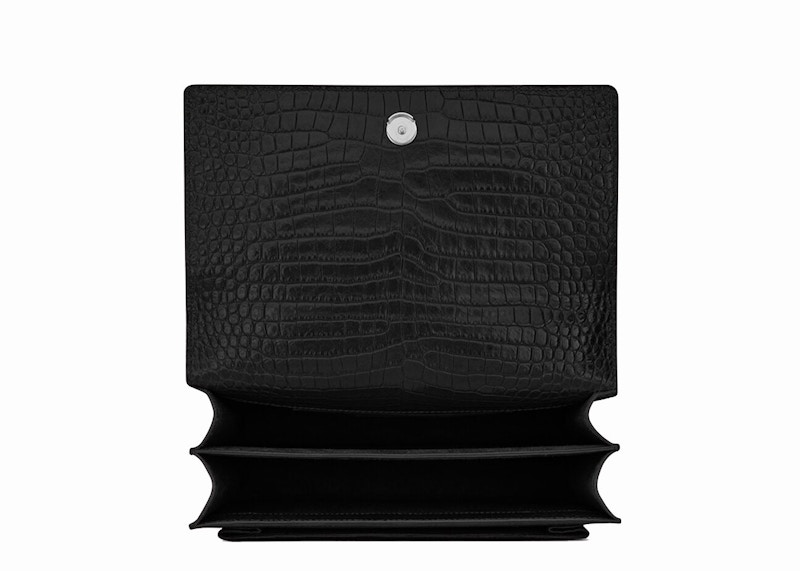 Lookbook 聖羅蘭日落鱷魚壓紋亮面皮革中號黑色包
