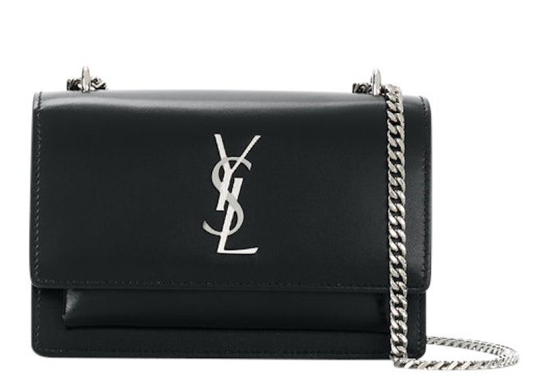 Saint Laurent Sunset Wallet on Chain Silver-tone Mini Black