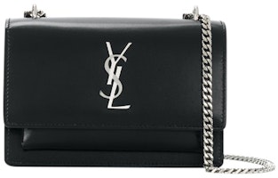 Saint Laurent Sunset Wallet on Chain Silver-tone Mini Black Saint Laurent Sunset Wallet on Chain Silver-tone Mini Black