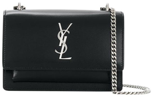 Saint Laurent Sunset Wallet on Chain Silver-tone Mini Black Buy Saint Laurent Sunset Wallet on Chain Silver-tone Mini Black