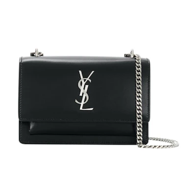 Saint Laurent Sunset Wallet on Chain Silver-tone Mini Black