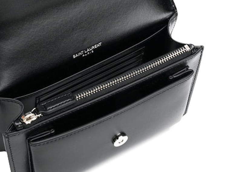 Lookbook サンローラン サンセット ウォレット オン チェーン シルバー ミニ ブラック