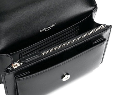 Saint Laurent Sunset Wallet on Chain Silver-tone Mini Black Lookbook Saint Laurent Sunset Wallet on Chain Silver-tone Mini Black