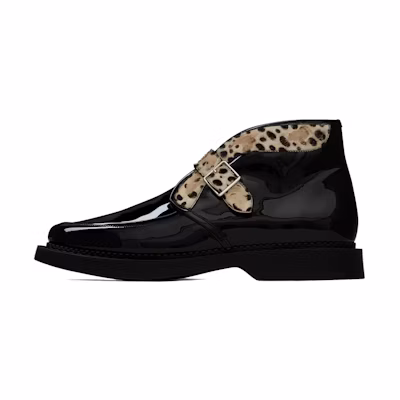 Saint Laurent Teddy Buckle Mid-Top Boots 'Patent Black'