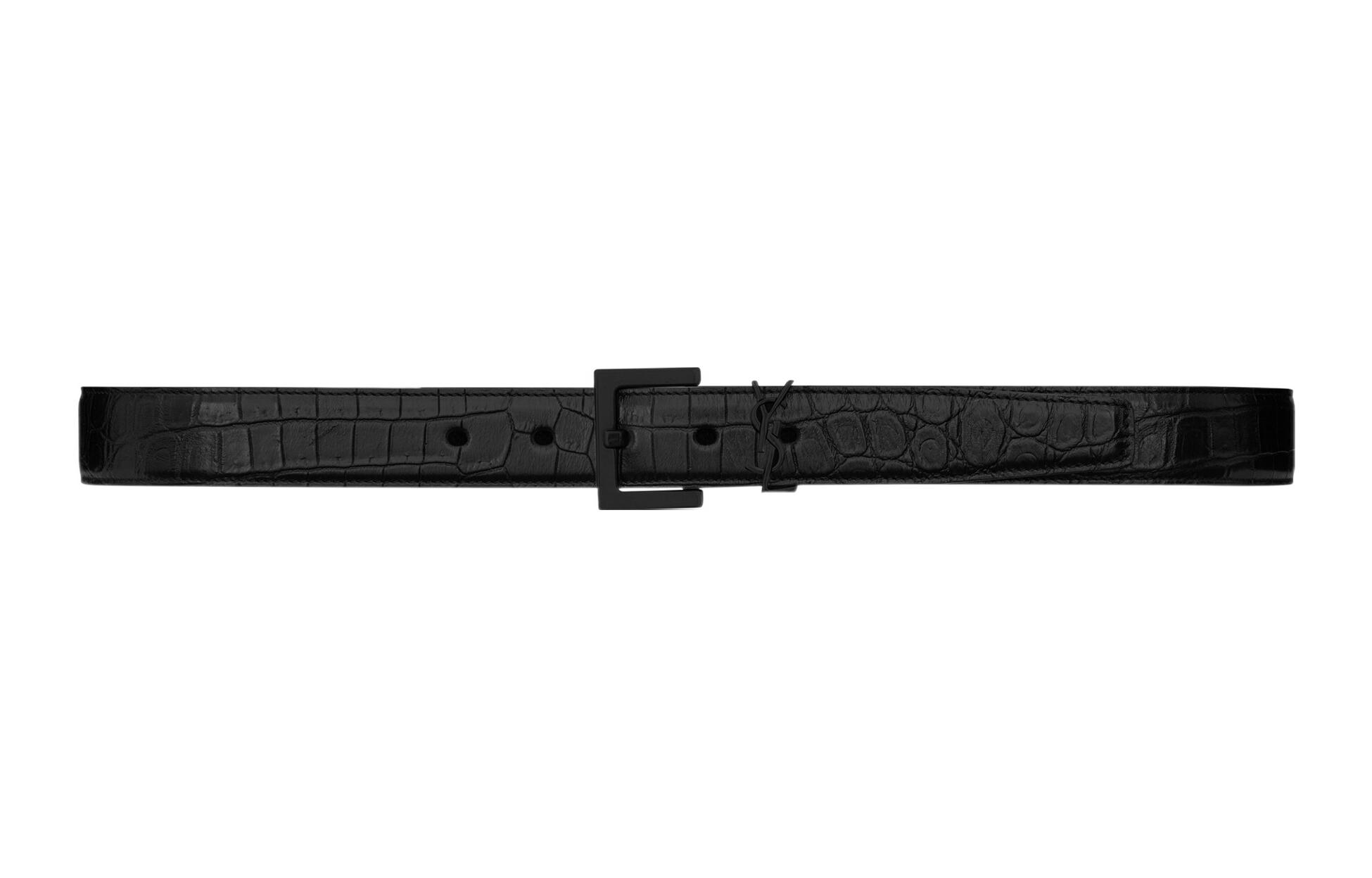 Order SAINT LAURENT Textured Leather Belt Black 3cm Unisex Couples Design 634440DZE0U1000