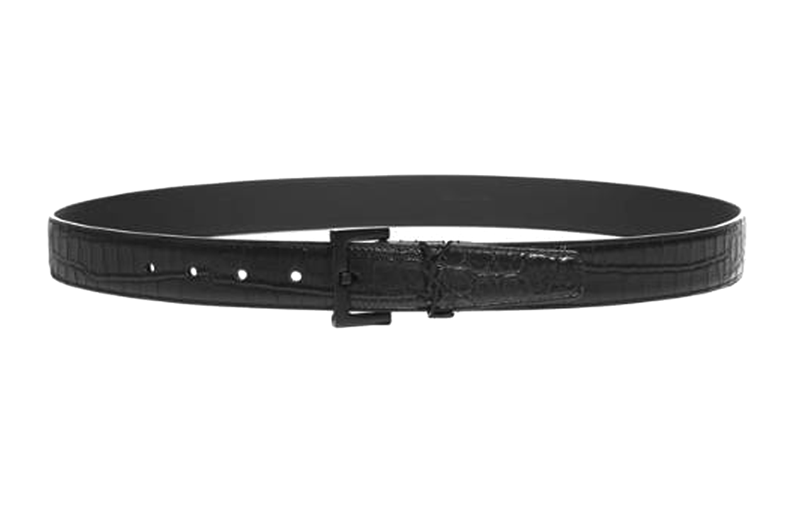 Lookbook SAINT LAURENT Textured Leather Belt Black 3cm Unisex Couples Design 634440DZE0U1000