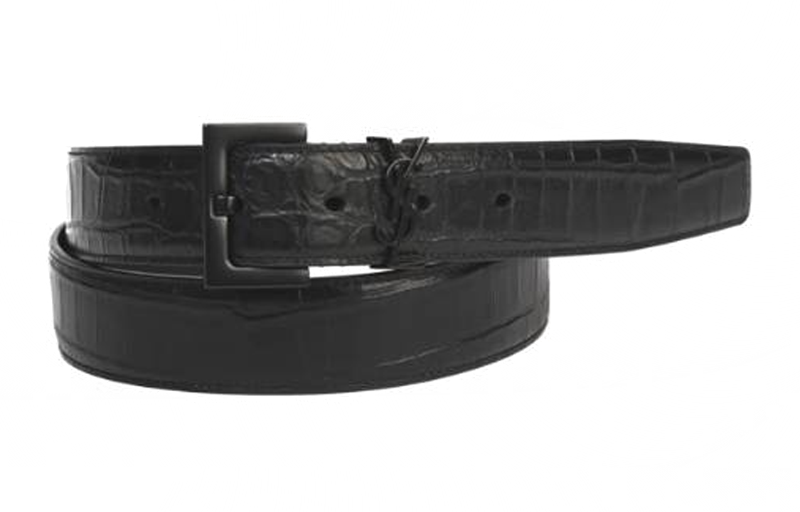 Shop SAINT LAURENT Textured Leather Belt Black 3cm Unisex Couples Design 634440DZE0U1000