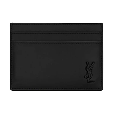 Saint Laurent Tiny Cassandre (5 Card Slot) Card Case Black Logo Matte Black