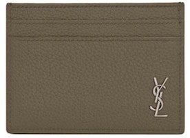 Saint Laurent Tiny Cassandre Card Case in Grained Leather Dark Khaki Saint Laurent Tiny Cassandre Card Case in Grained Leather Dark Khaki