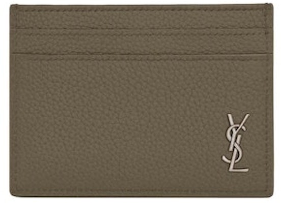 Saint Laurent Tiny Cassandre Card Case in Grained Leather Dark Khaki Buy Saint Laurent Tiny Cassandre Card Case in Grained Leather Dark Khaki