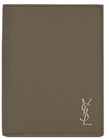 Saint Laurent Tiny Cassandre Credit Card Wallet in Grained Leather Dark Khaki Saint Laurent Tiny Cassandre Credit Card Wallet in Grained Leather Dark Khaki