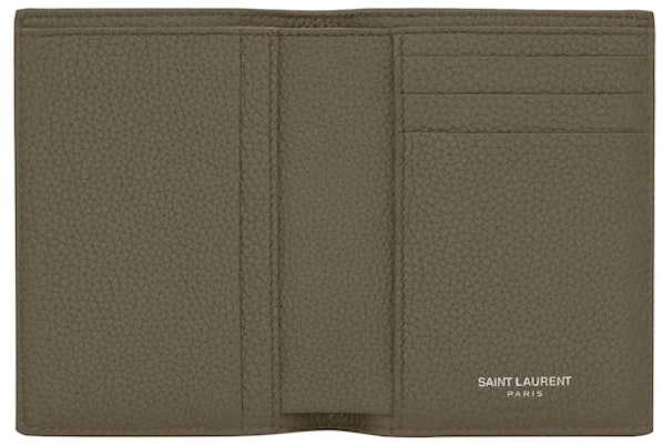 Saint Laurent Tiny Cassandre Credit Card Wallet in Grained Leather Dark Khaki Lookbook Saint Laurent Tiny Cassandre Credit Card Wallet in Grained Leather Dark Khaki