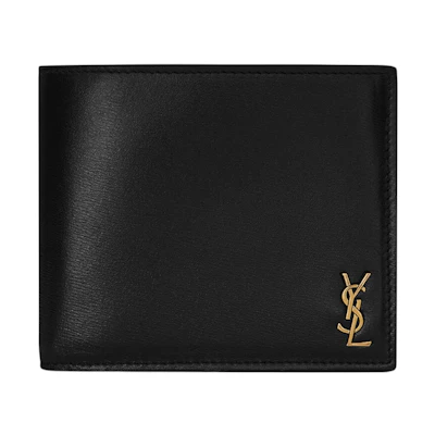 Saint Laurent Tiny Cassandre East/West Bifold Wallet In Shiny Leather Black