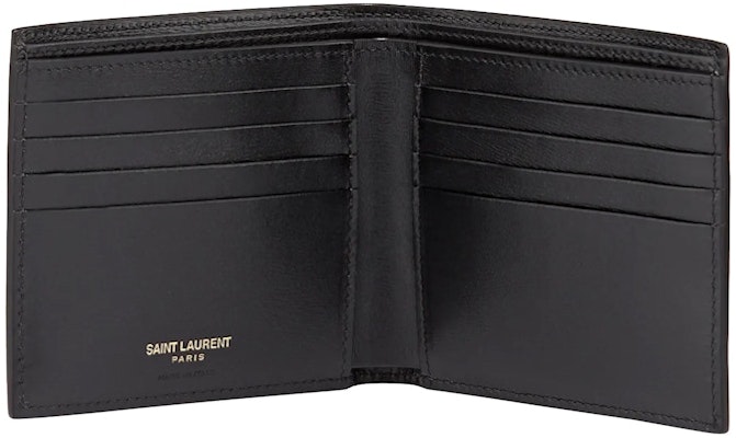 Saint Laurent Tiny Cassandre East/West Bifold Wallet In Shiny Leather Black Lookbook Saint Laurent Tiny Cassandre East/West Bifold Wallet In Shiny Leather Black