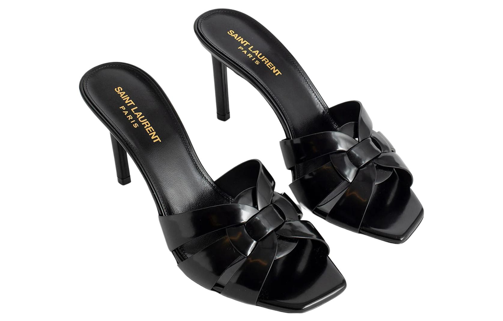 Lookbook Saint Laurent Tribute Leather Mules 'Hitam Glacé' 669431AAAZY1000